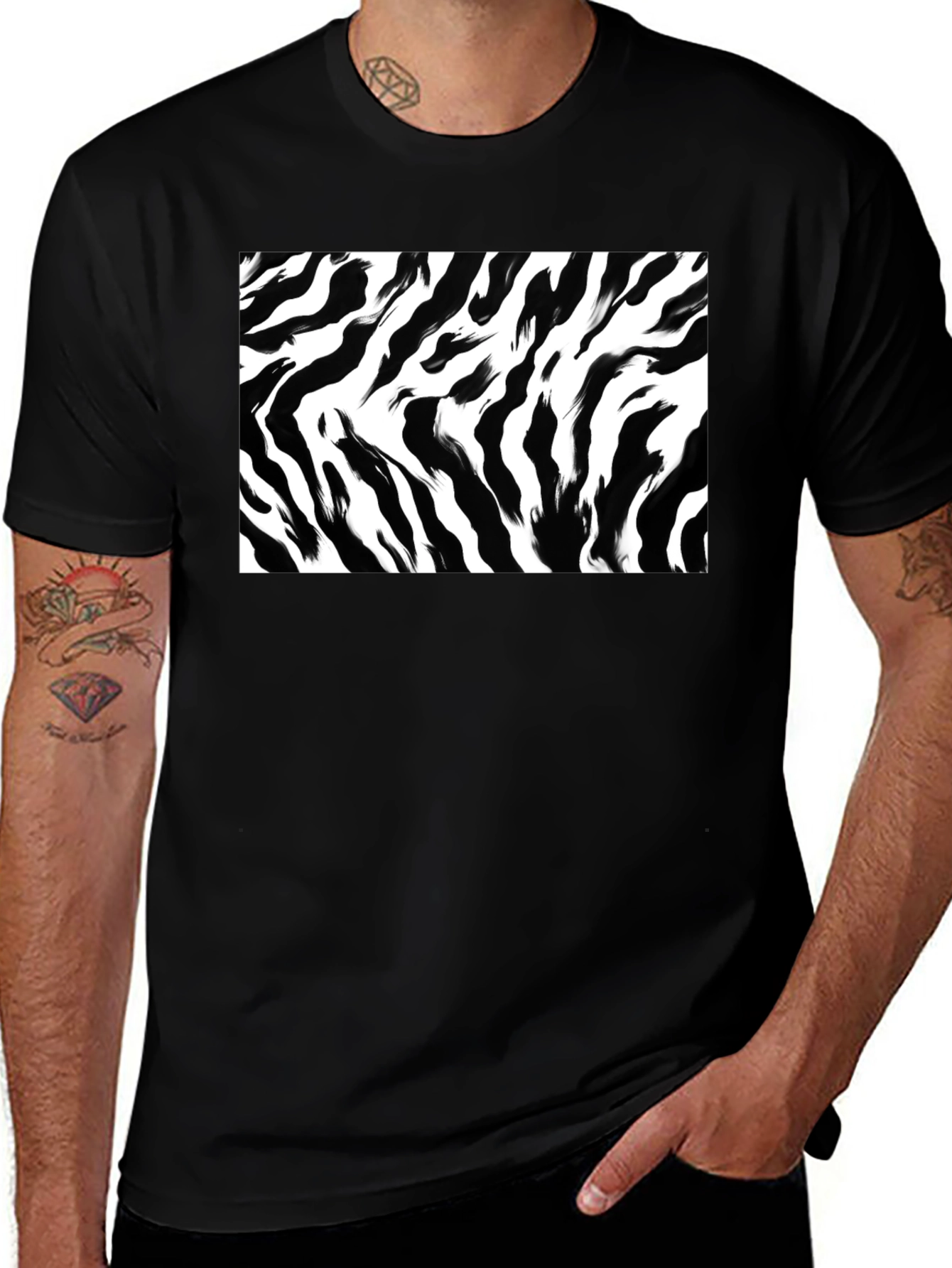 Zebra Stripe Graphic Print Black T-Shirt
