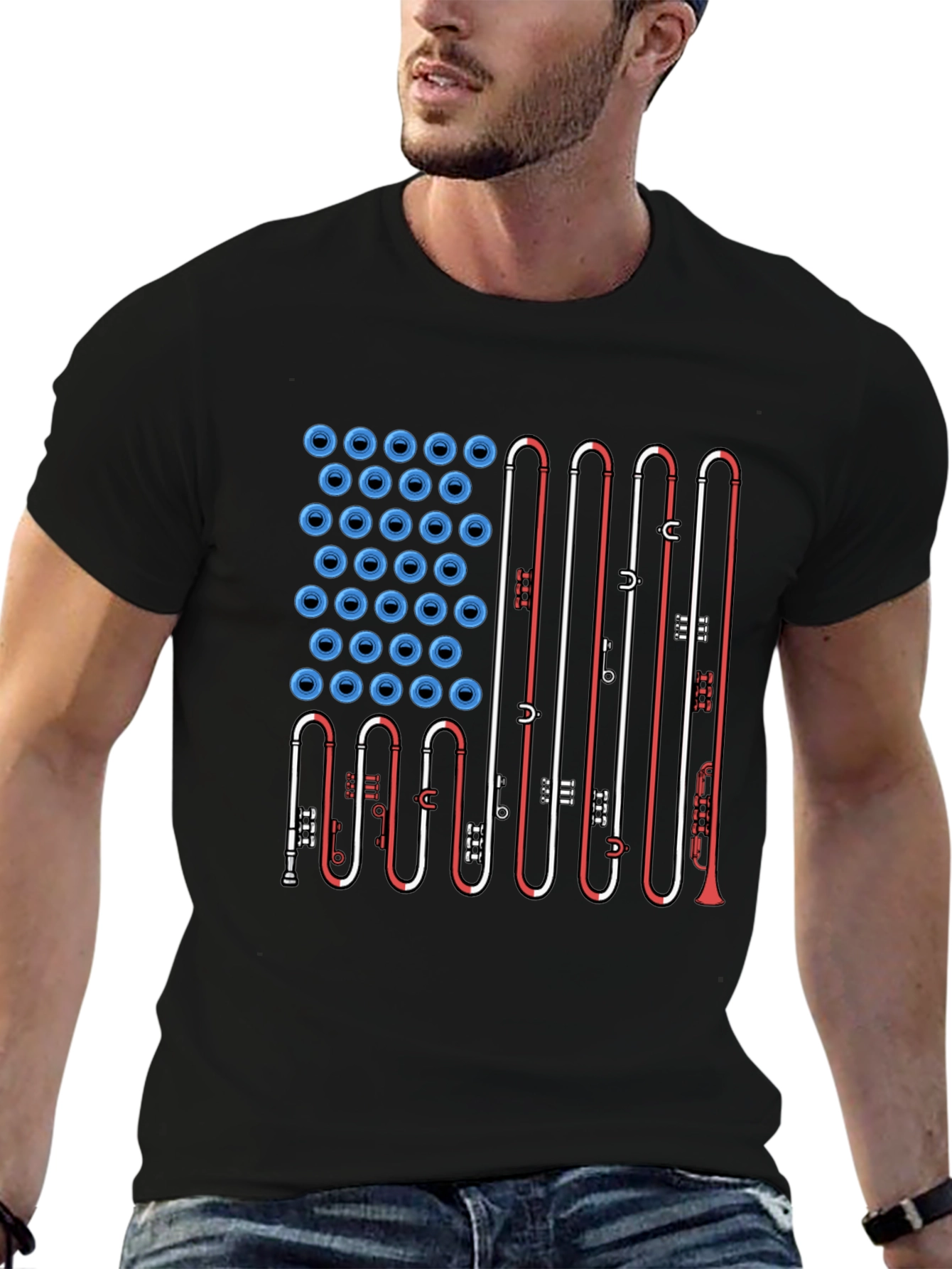 American Flag Trombone Music T-Shirt