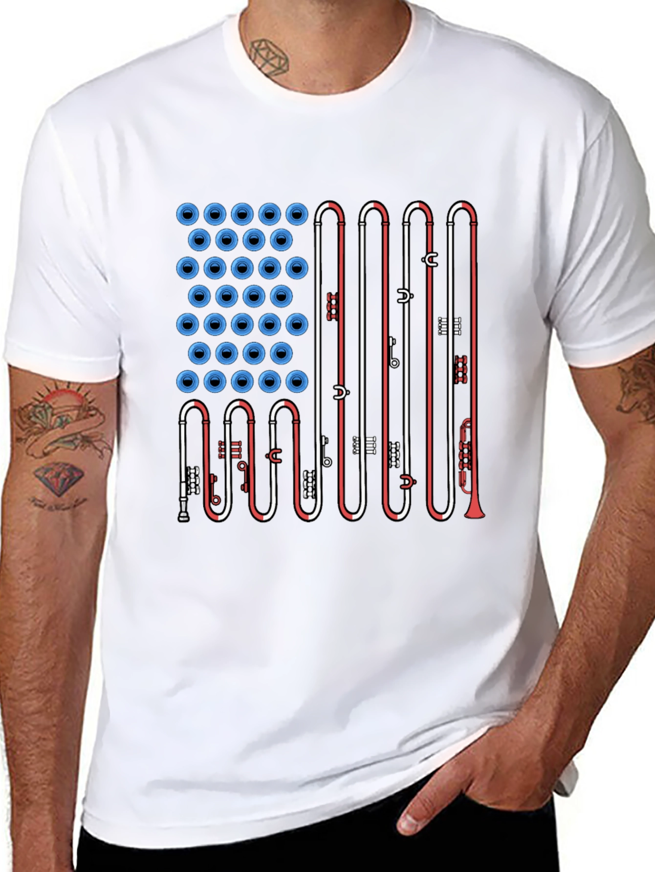 American Flag Trombone Music T-Shirt