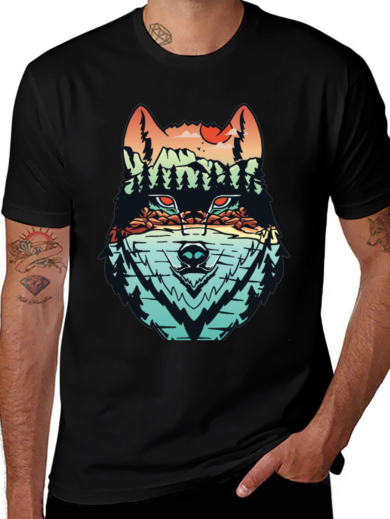 Wolf Landscape Graphic T-Shirt - Nature Inspired Tee