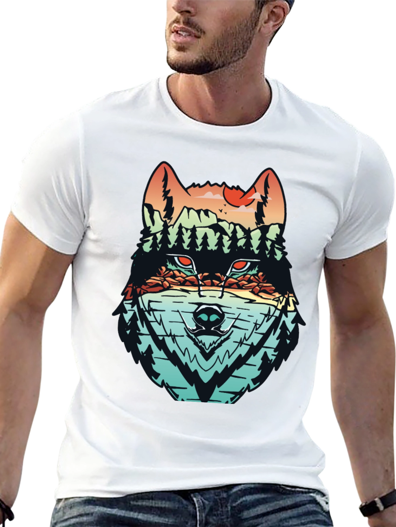 Wolf Landscape Graphic T-Shirt - Nature Inspired Tee