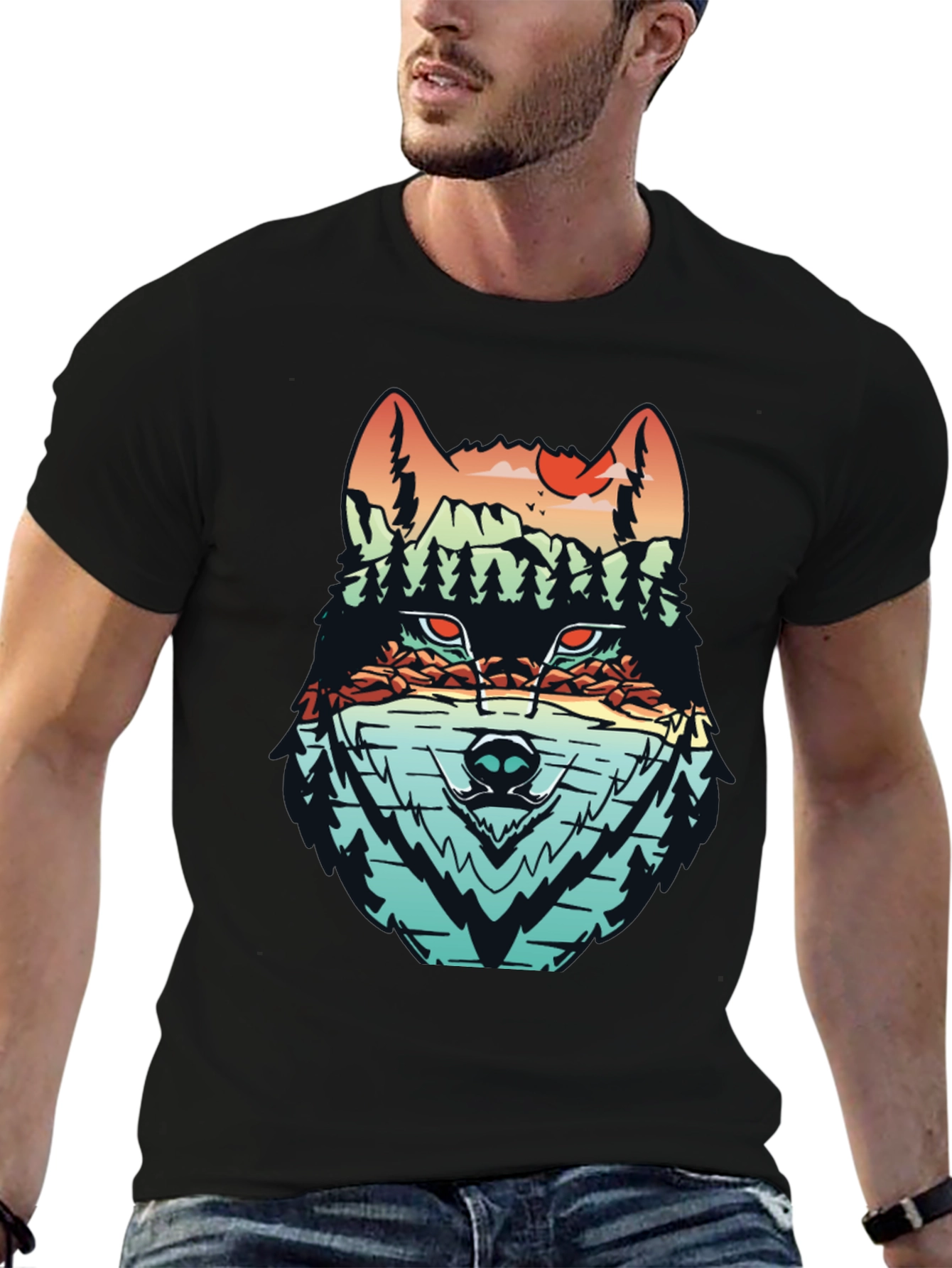 Wolf Landscape Graphic T-Shirt - Nature Inspired Tee