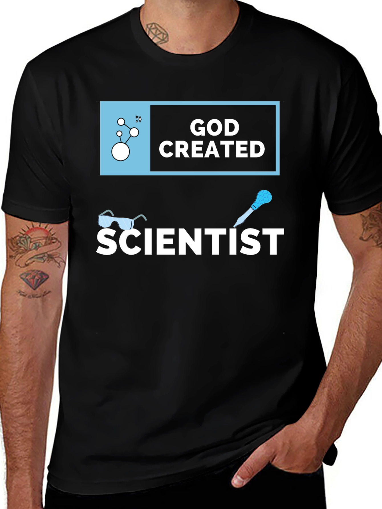 God Created Scientist T-Shirt Black Cotton Tee
