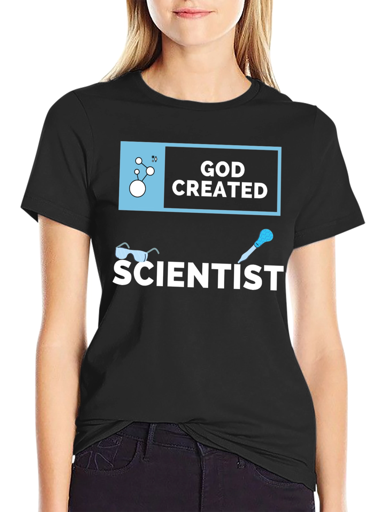 God Created Scientist T-Shirt Black Cotton Tee