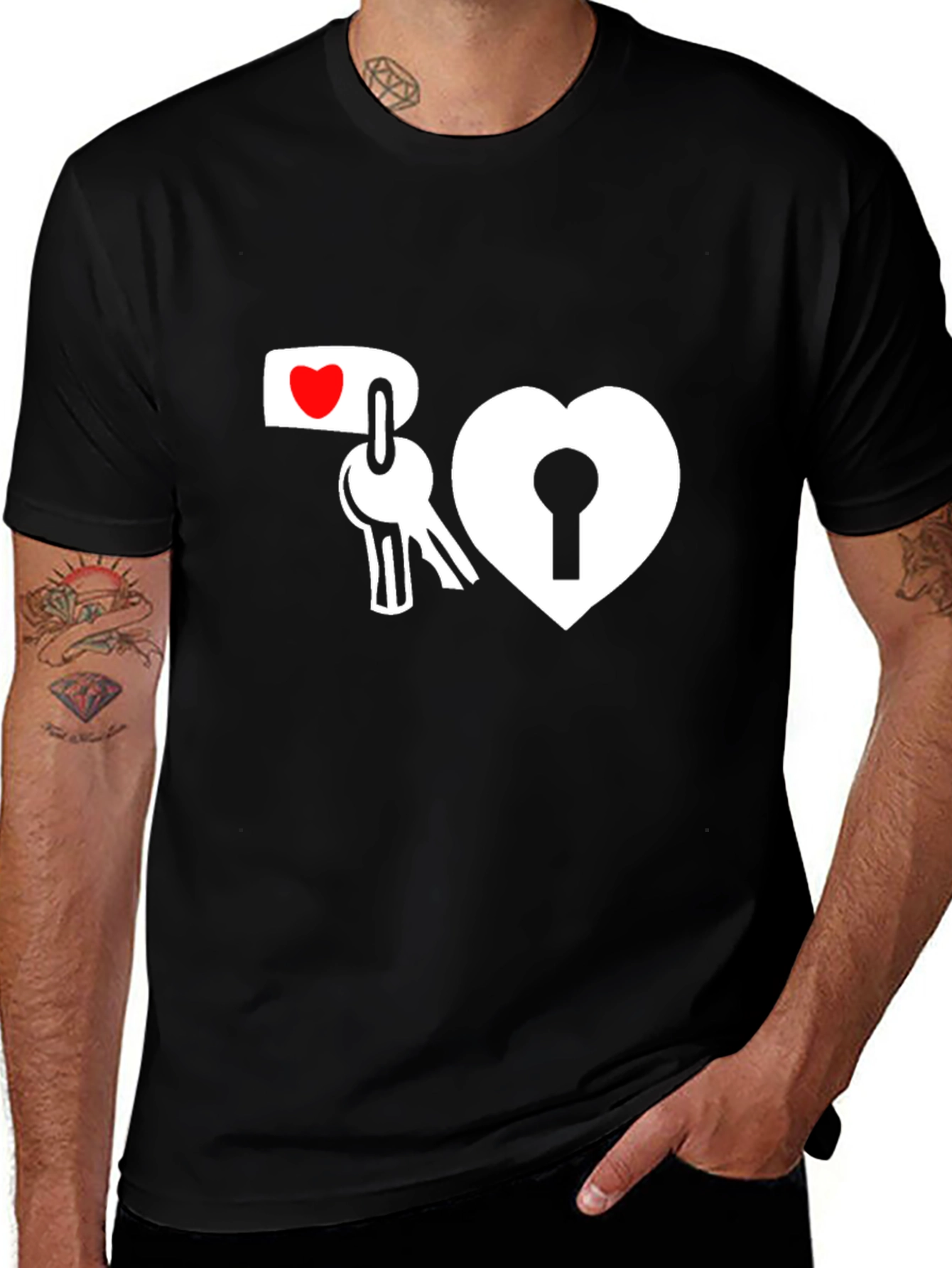 Heart Lock and Key Graphic T-Shirt - Black