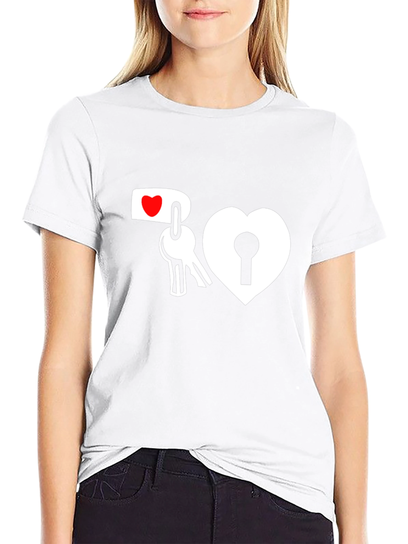 Heart Lock and Key Graphic T-Shirt - Black