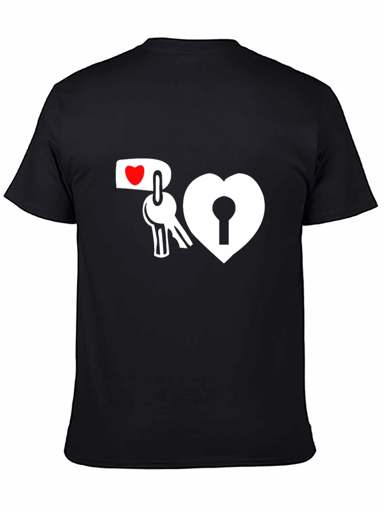 Heart Lock and Key Graphic T-Shirt - Black