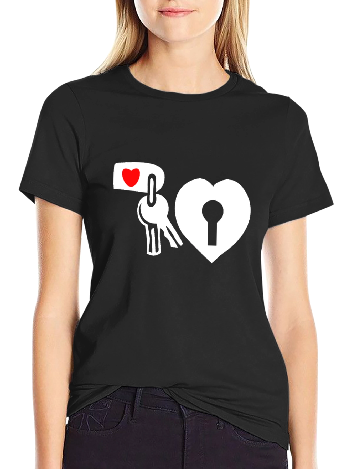 Heart Lock and Key Graphic T-Shirt - Black