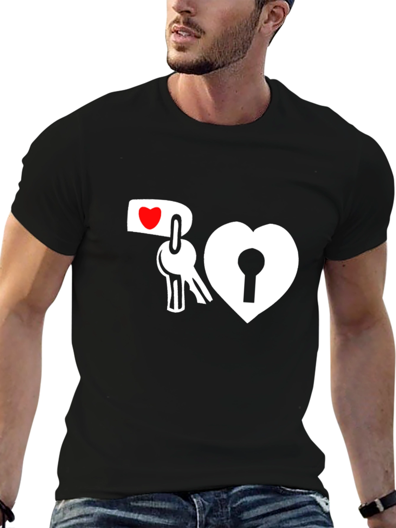 Heart Lock and Key Graphic T-Shirt - Black