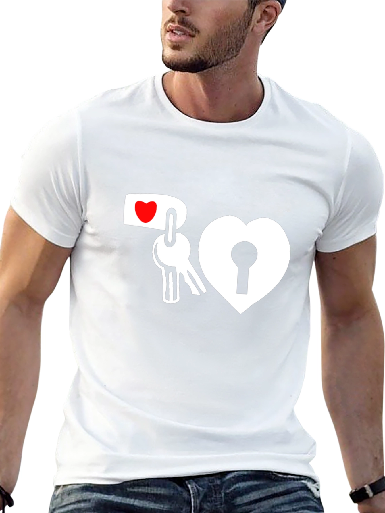 Heart Lock and Key Graphic T-Shirt - Black