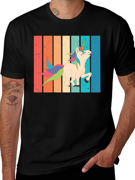Retro Unicorn Graphic Tee - Mens Black T-Shirt