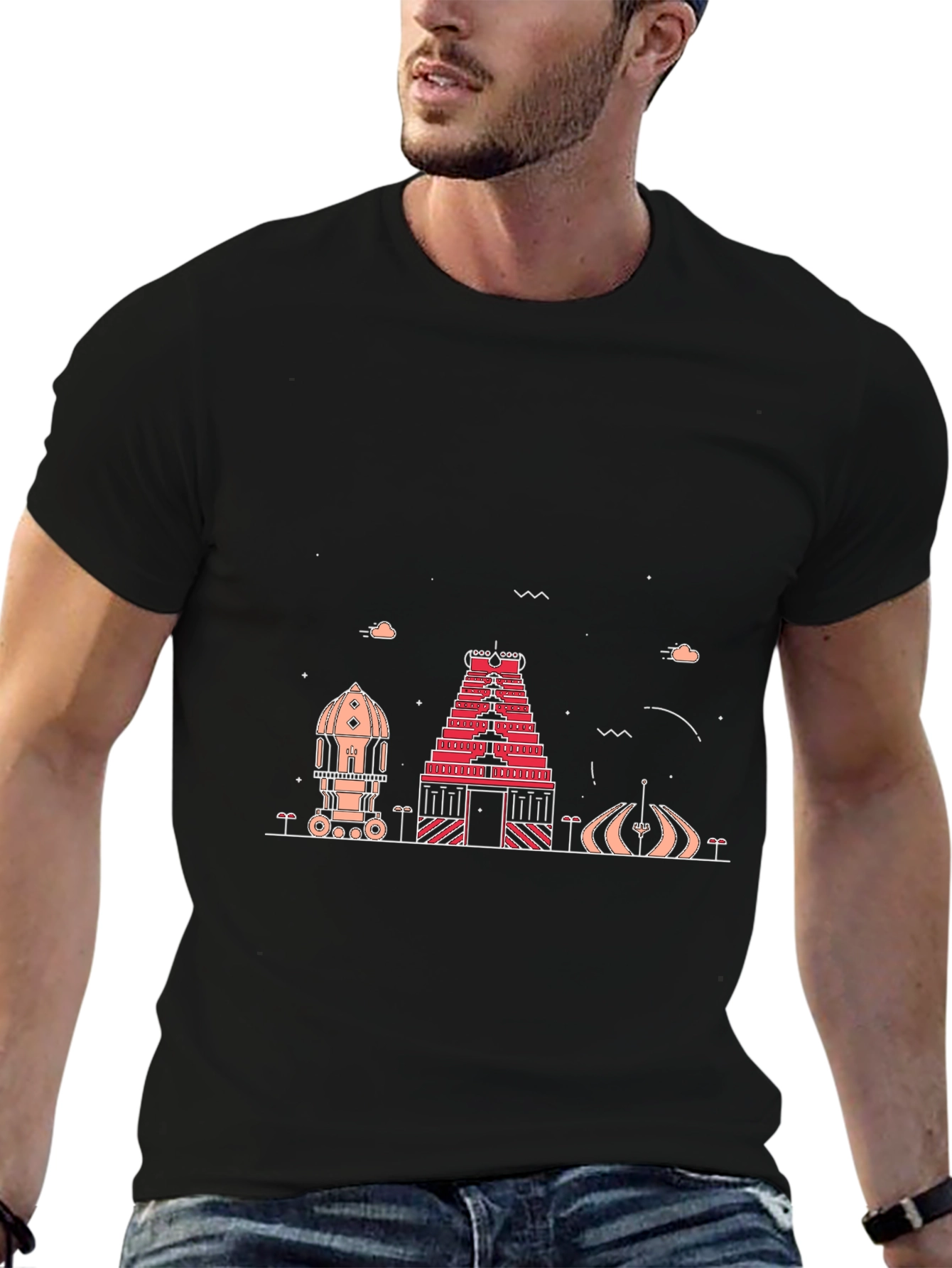 Temple Silhouette Graphic Tee - Black Cotton Blend
