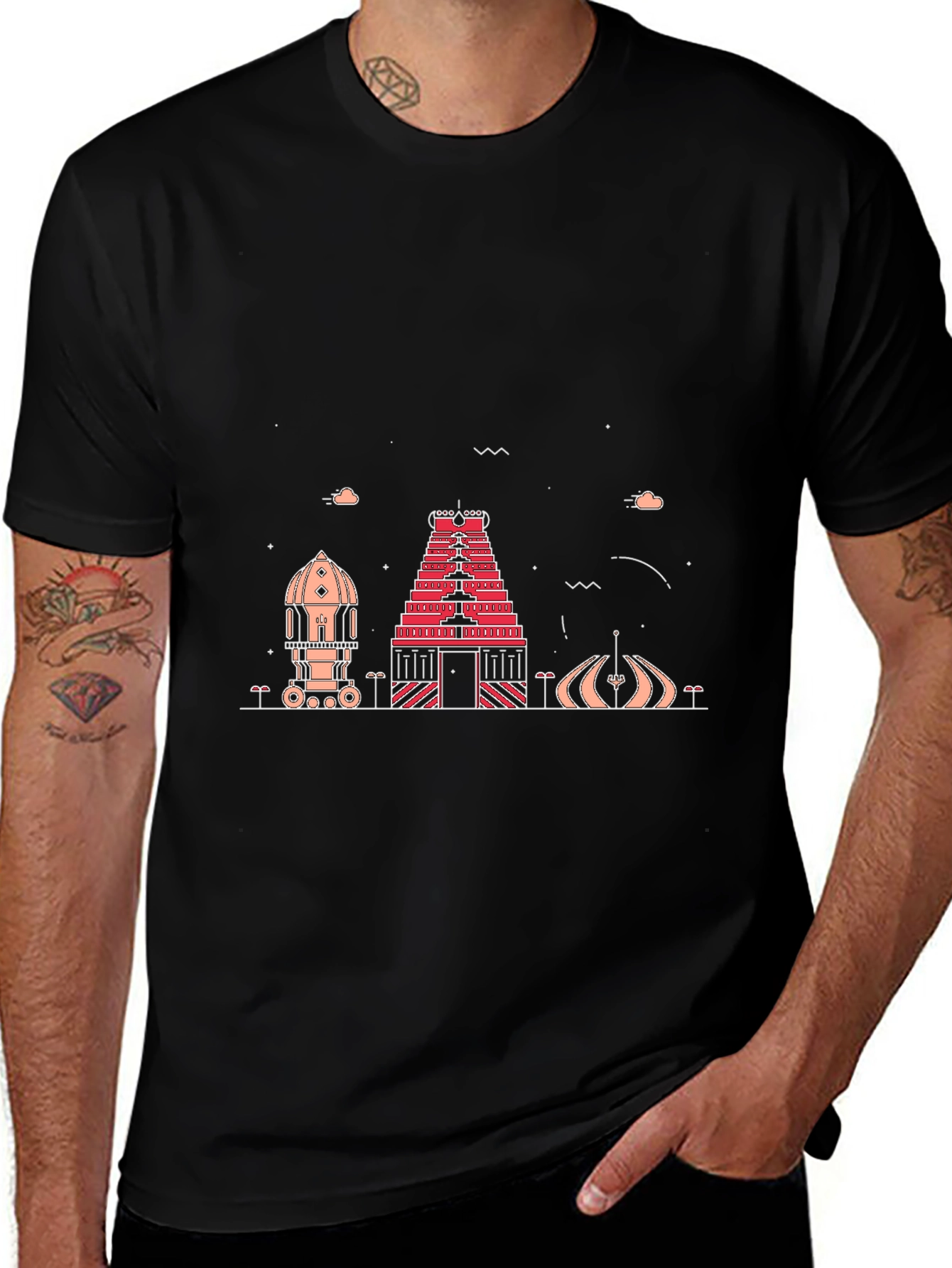 Temple Silhouette Graphic Tee - Black Cotton Blend