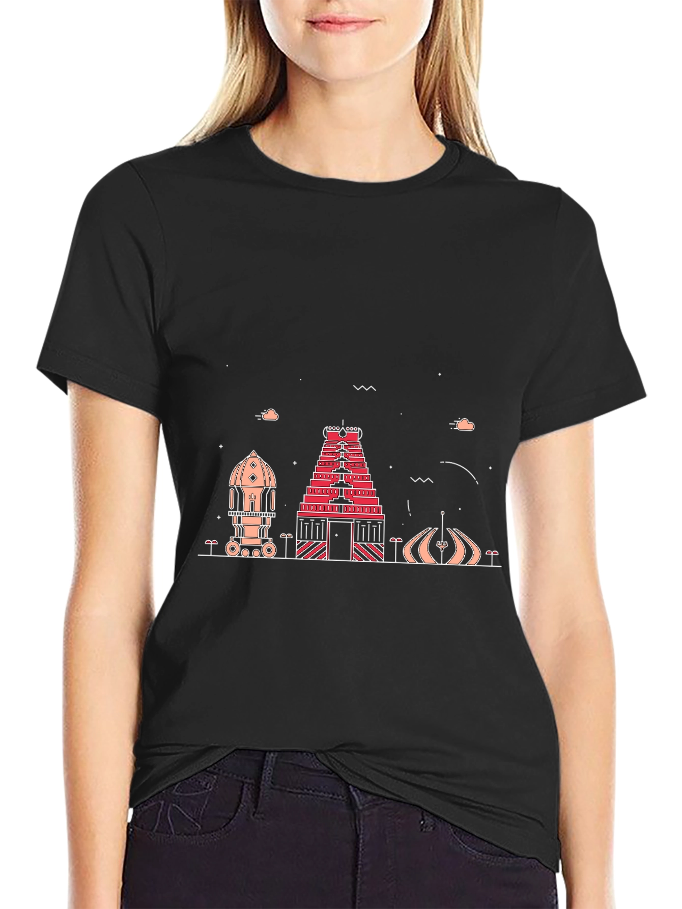 Temple Silhouette Graphic Tee - Black Cotton Blend