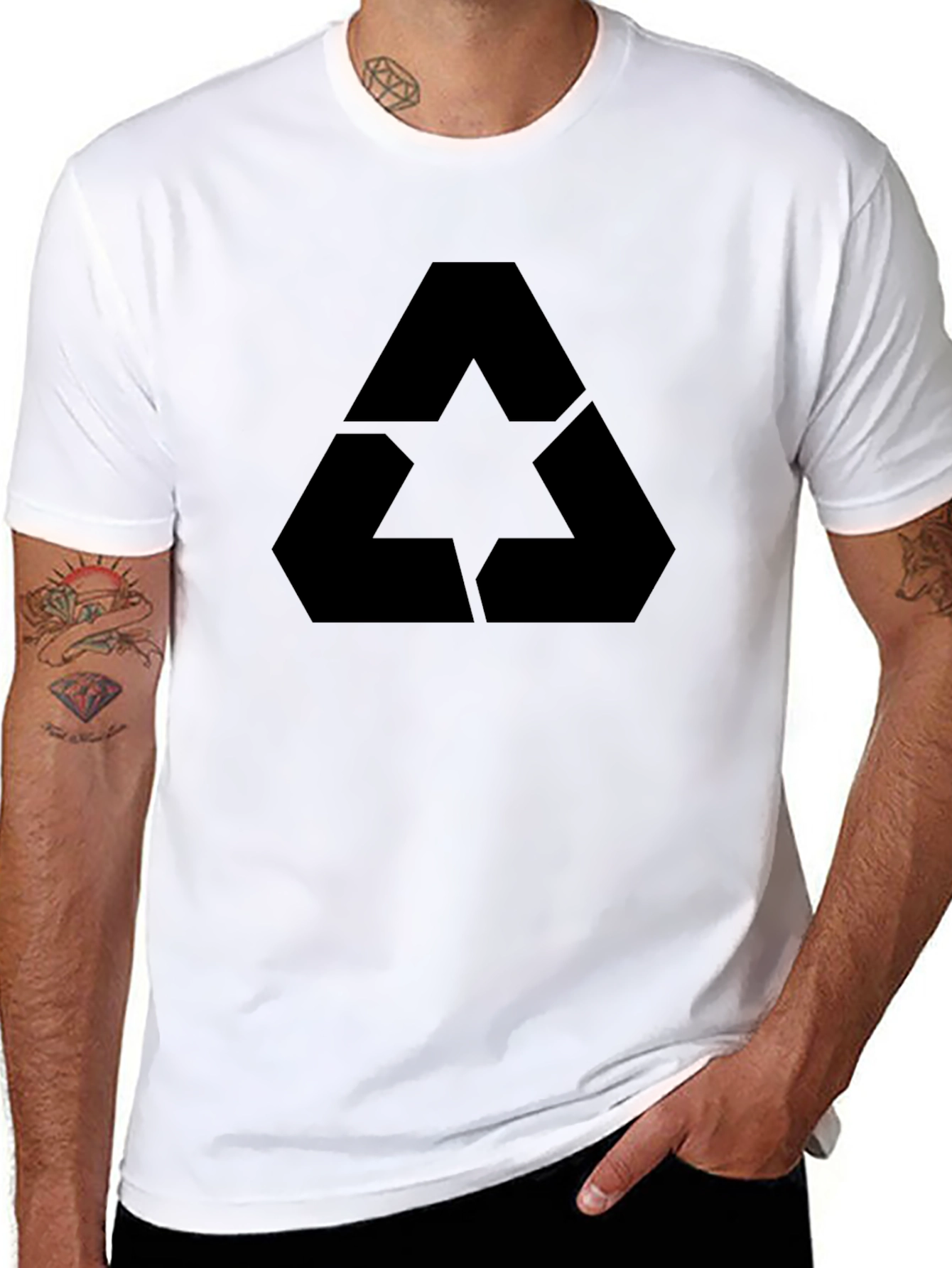 Geometric Star Triangle Graphic Tee - Black