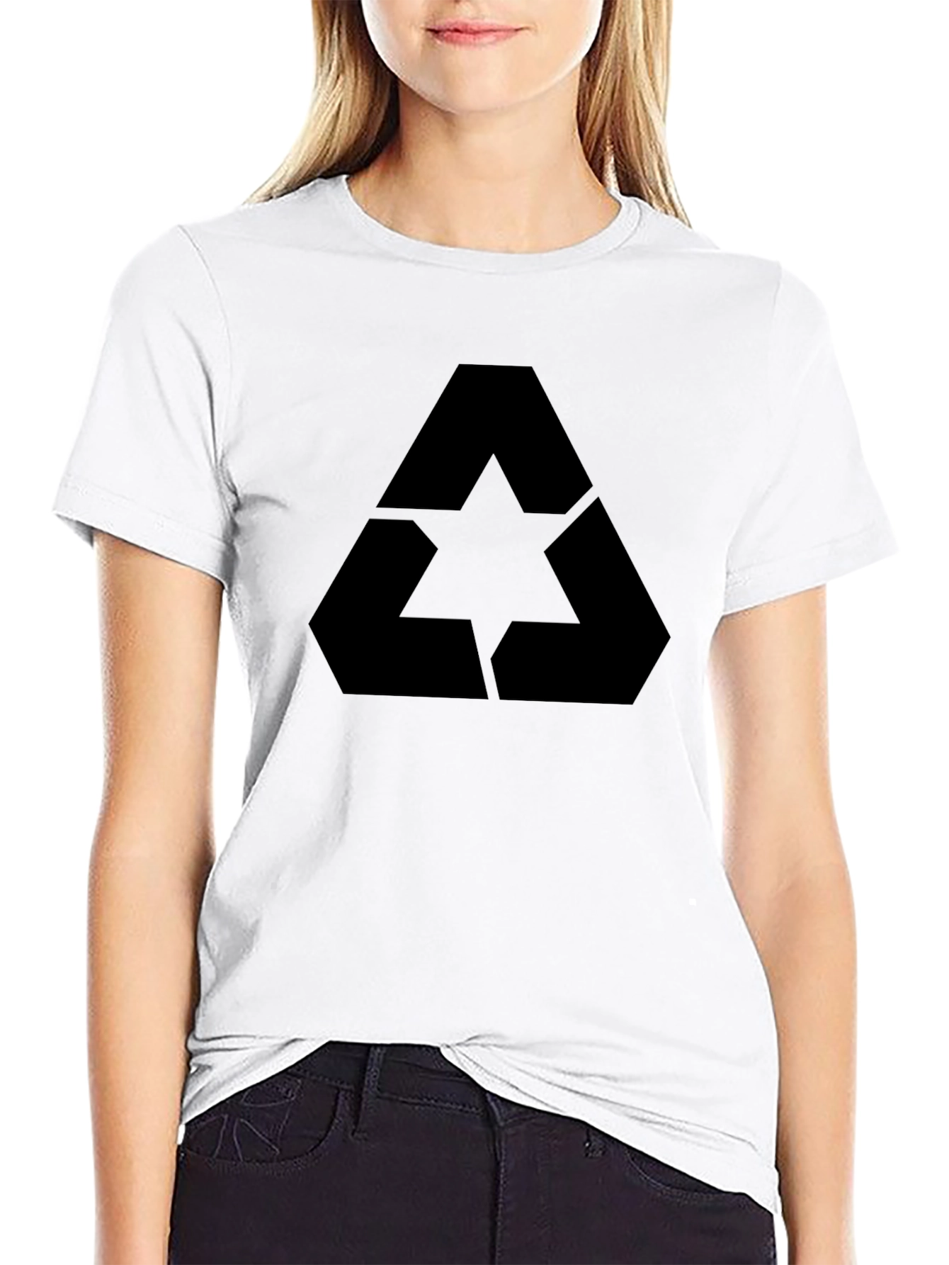 Geometric Star Triangle Graphic Tee - Black