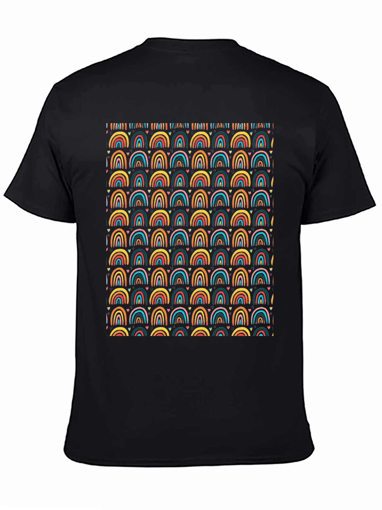 Rainbow Arches Heart Print Black T-Shirt