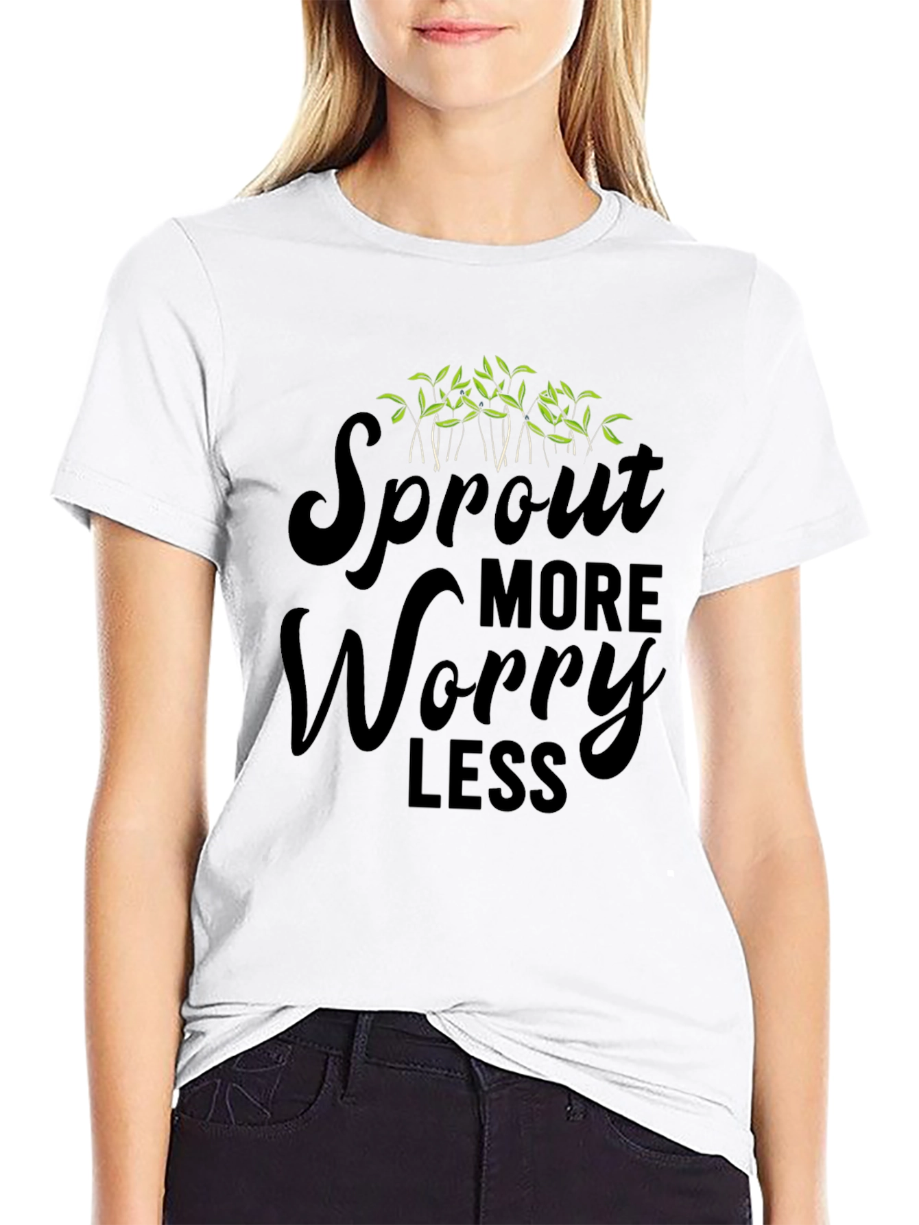 Sprout More Worry Less Black T-Shirt