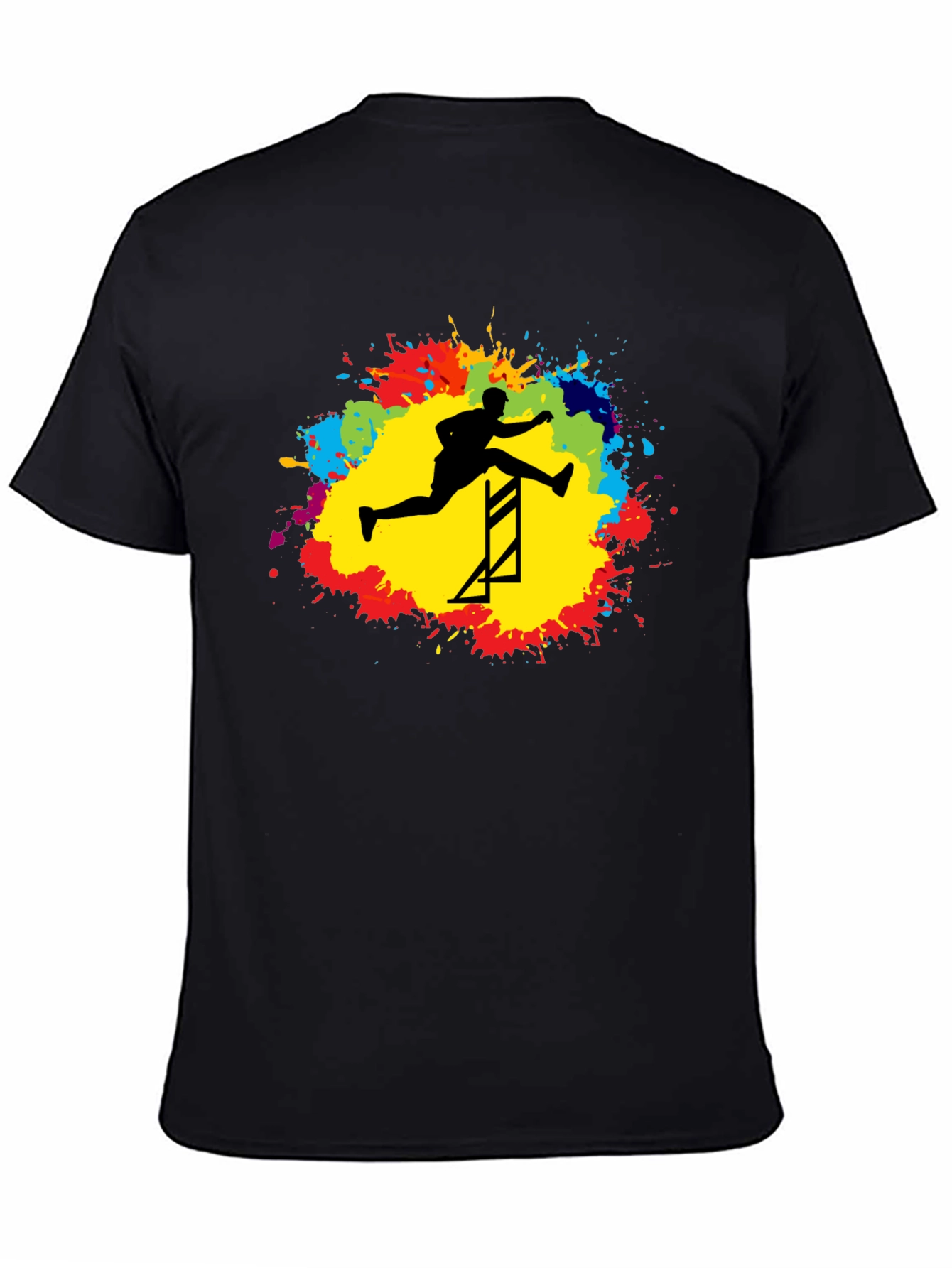 Athlete Hurdling Graphic Tee - Black Cotton T-Shirt