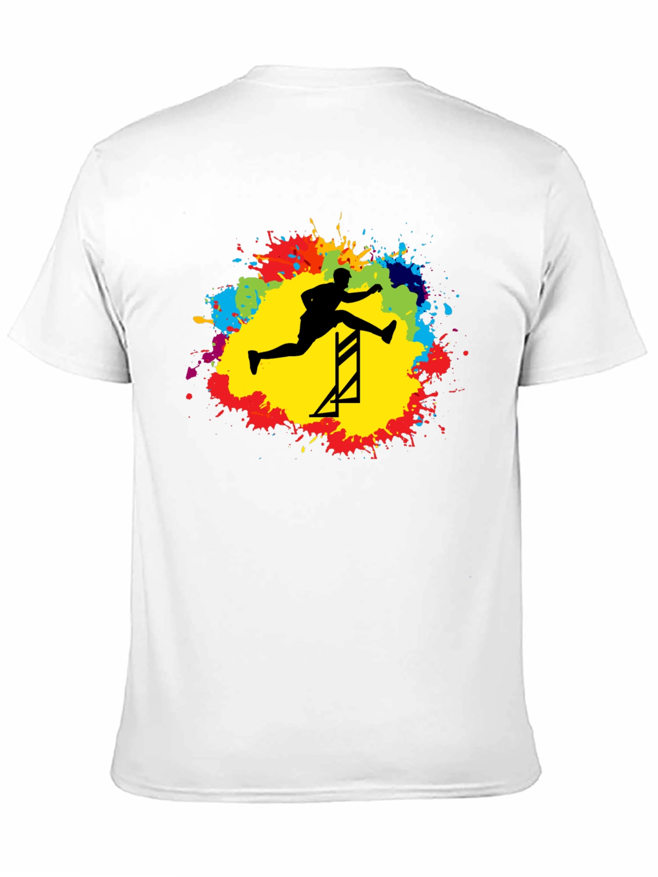 Athlete Hurdling Graphic Tee - Black Cotton T-Shirt