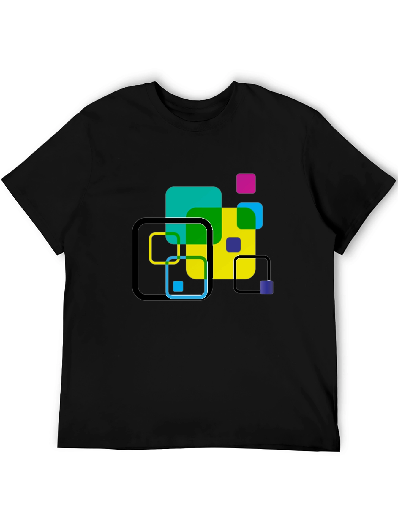 Geometric Squares Graphic T-Shirt - Black