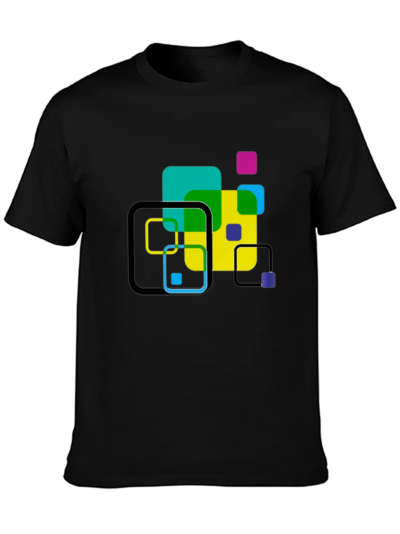 Geometric Squares Graphic T-Shirt - Black