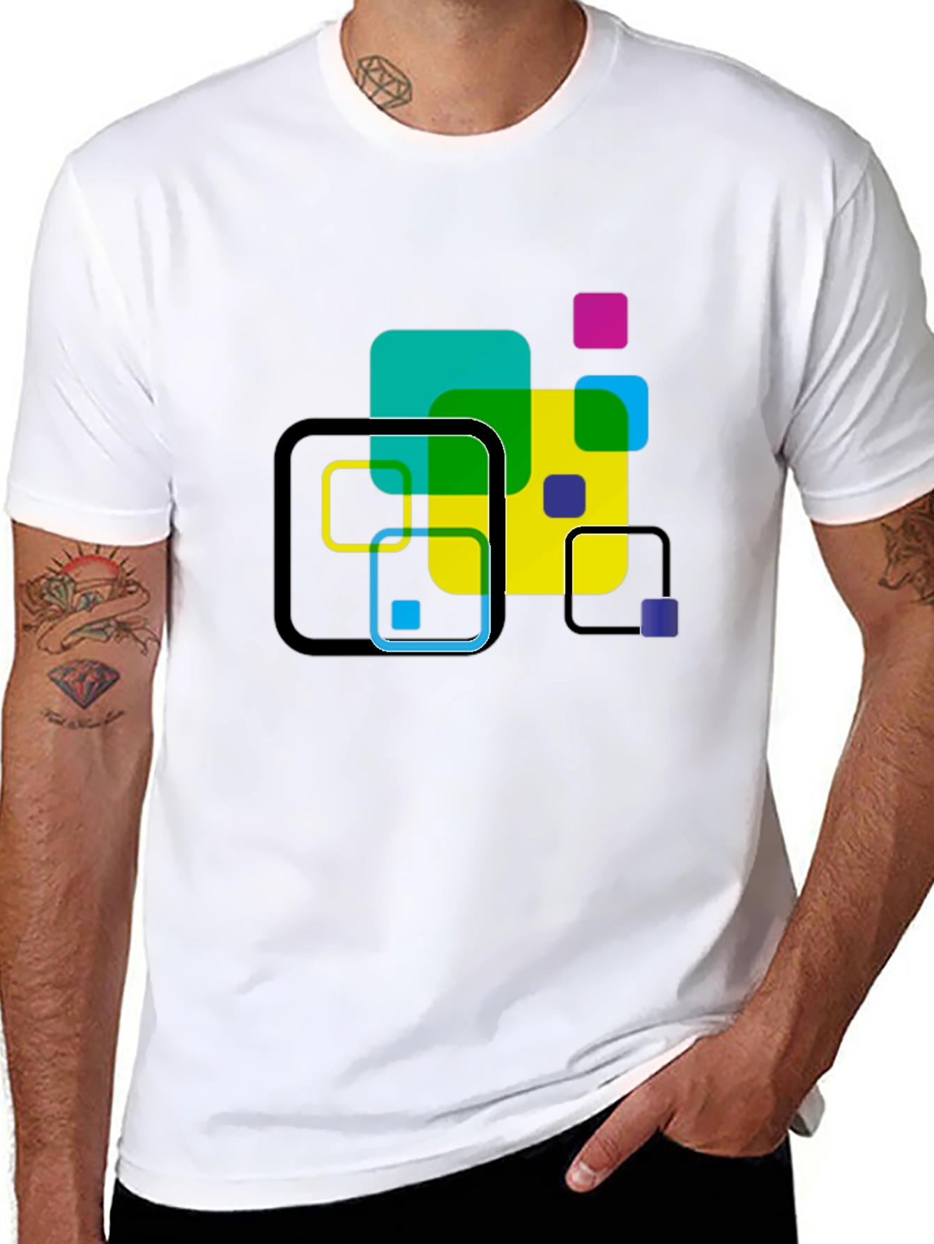 Geometric Squares Graphic T-Shirt - Black