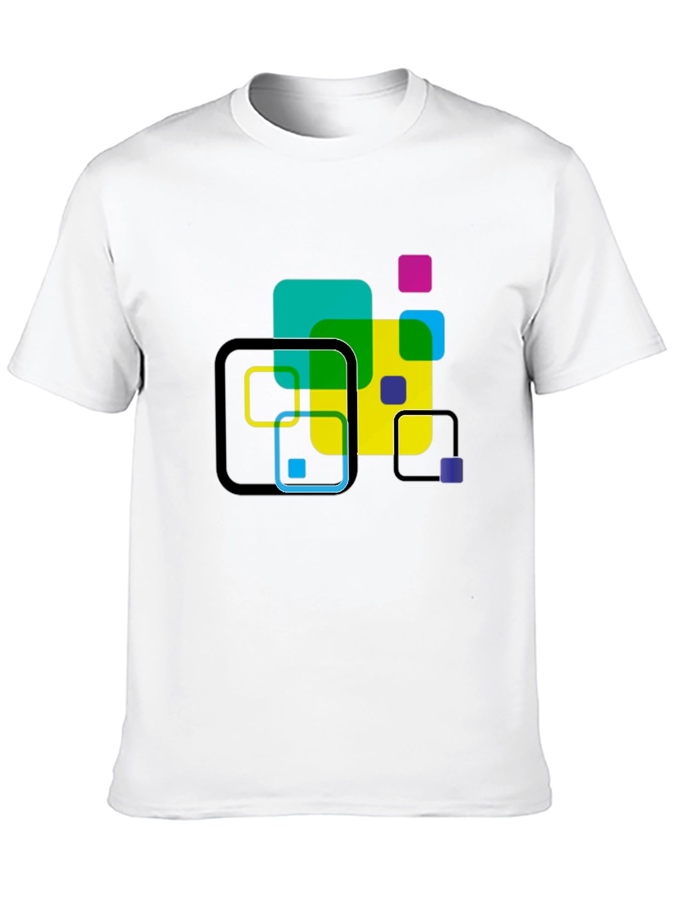 Geometric Squares Graphic T-Shirt - Black