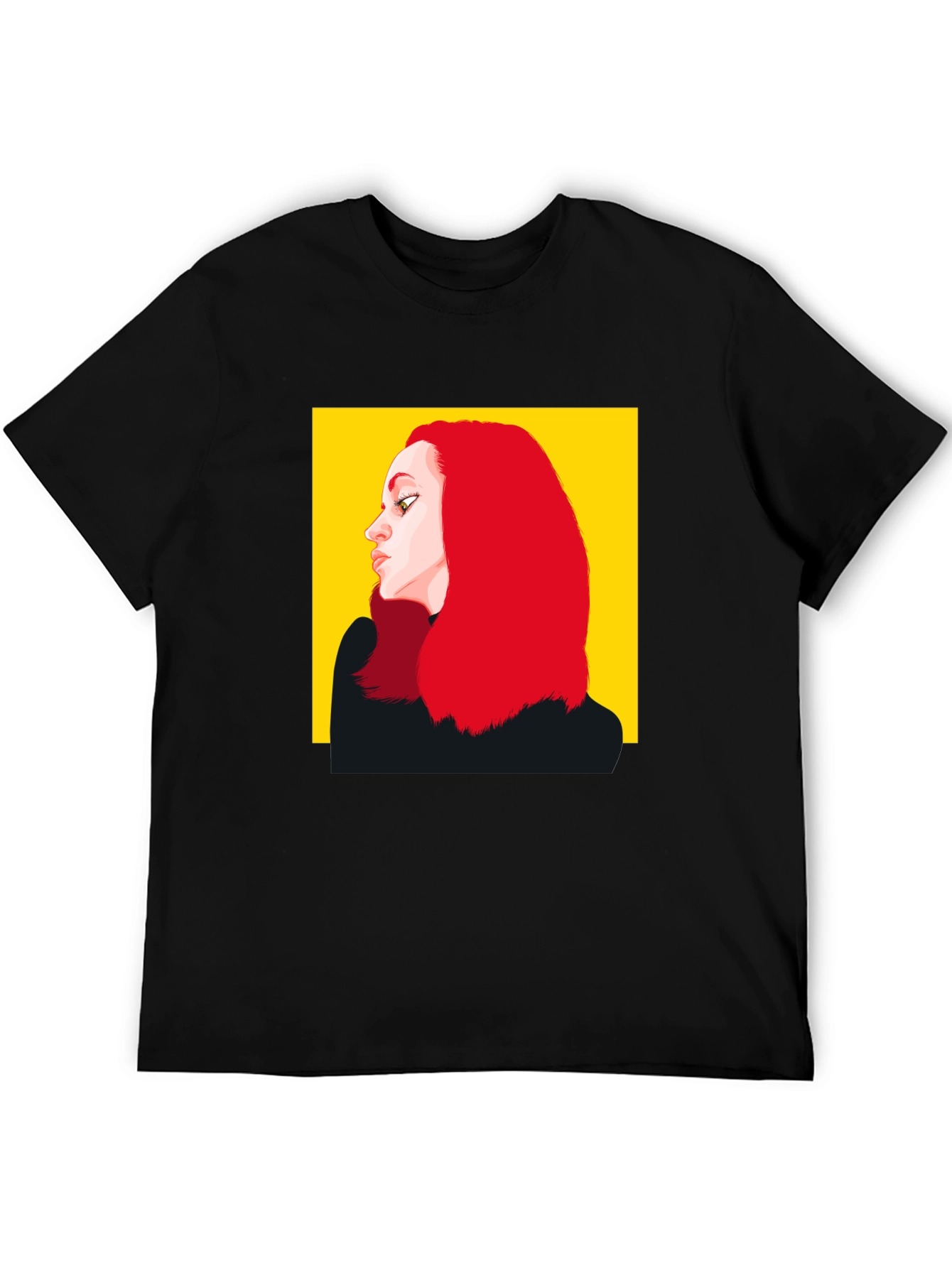 Illustrated Woman Portrait Black Tee