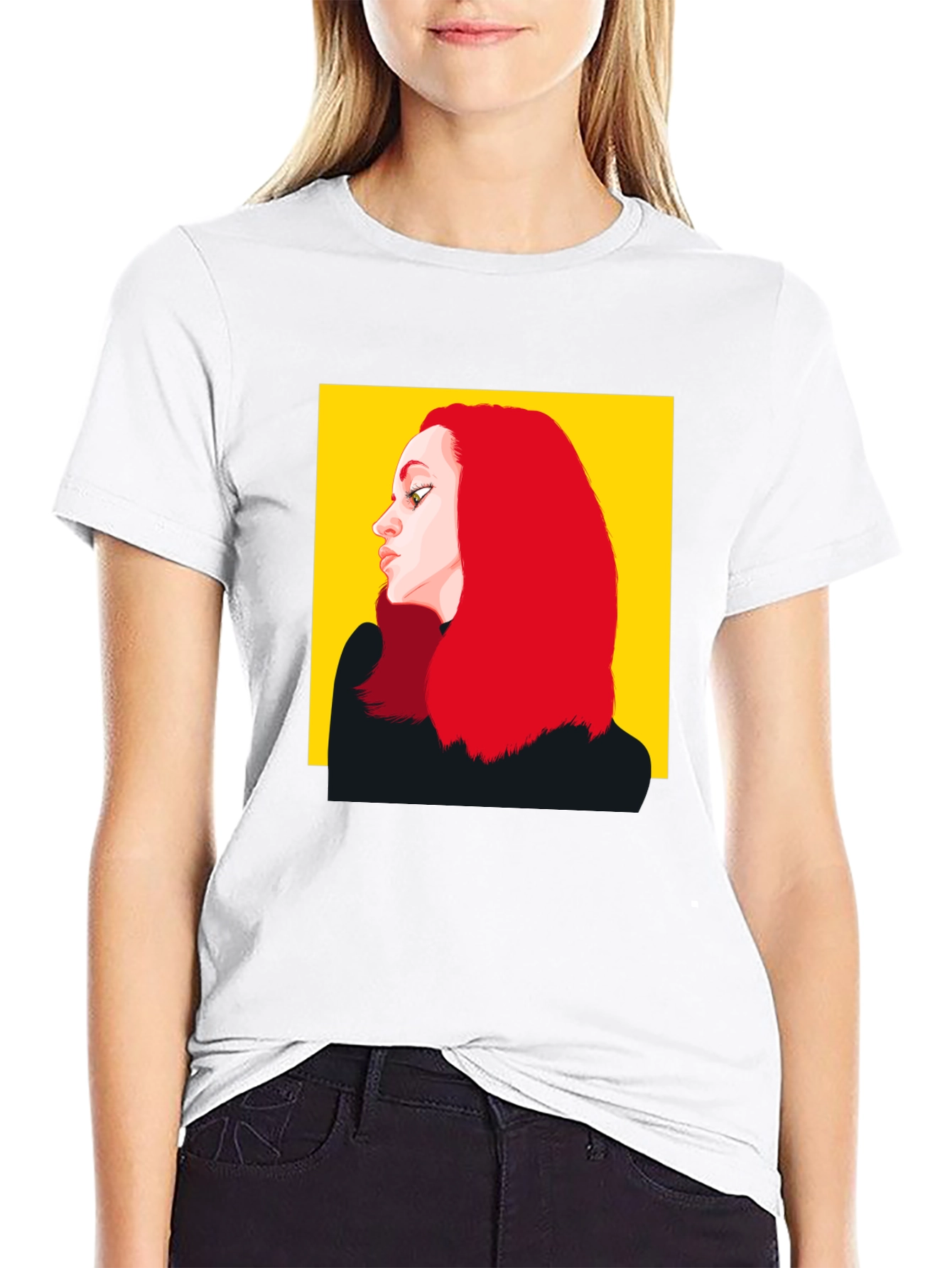 Illustrated Woman Portrait Black Tee