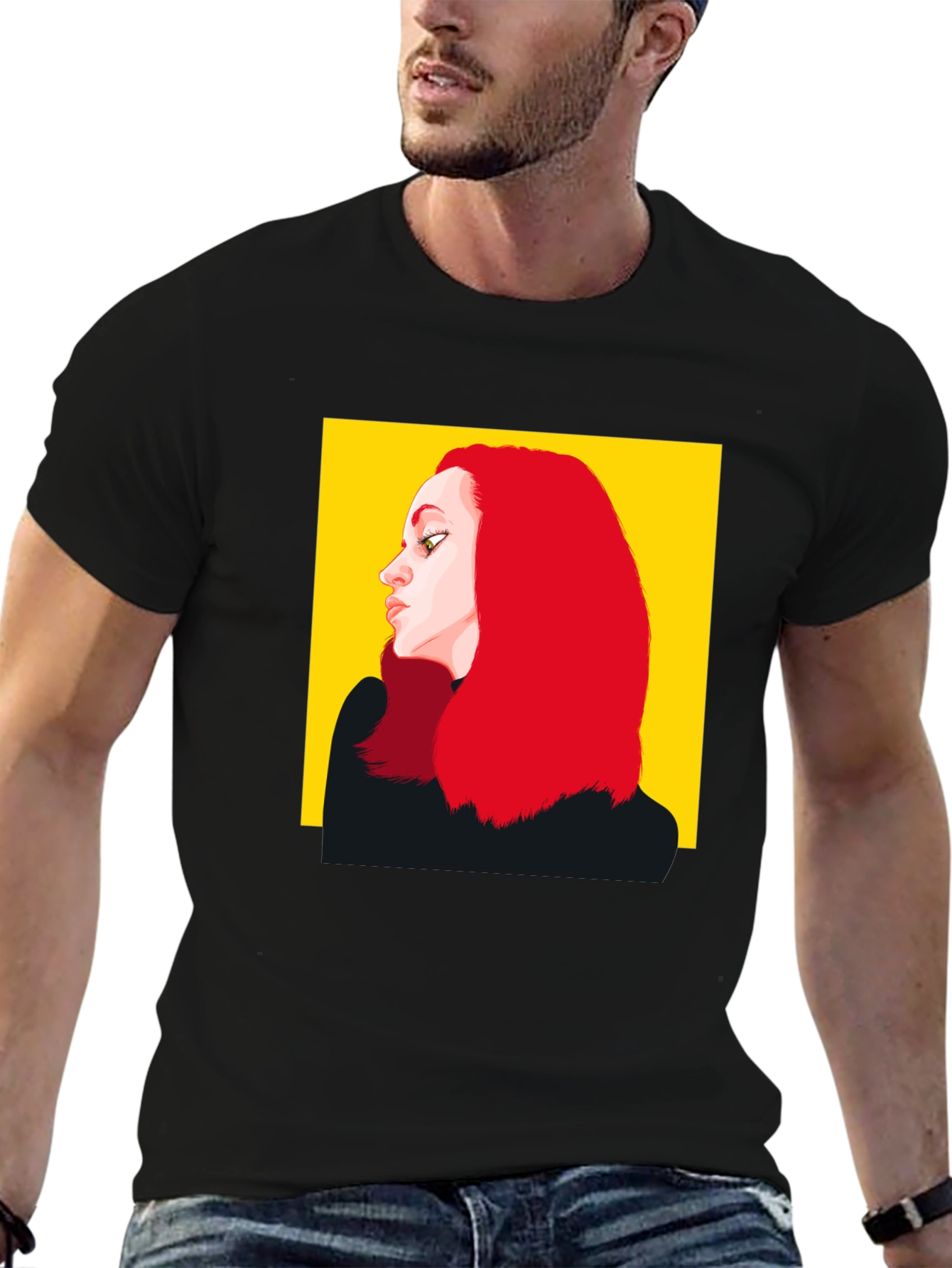 Illustrated Woman Portrait Black Tee