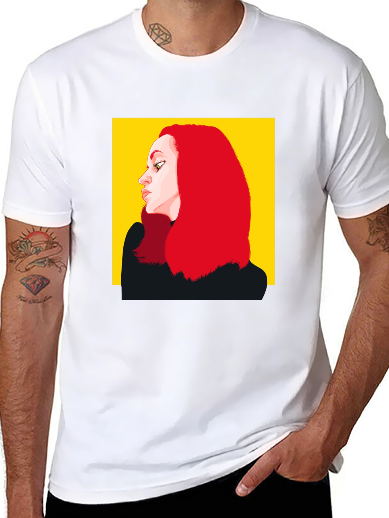 Illustrated Woman Portrait Black Tee
