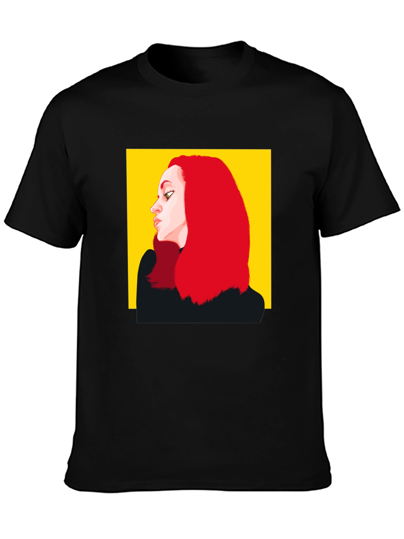 Illustrated Woman Portrait Black Tee