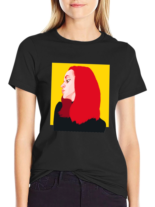 Illustrated Woman Portrait Black Tee