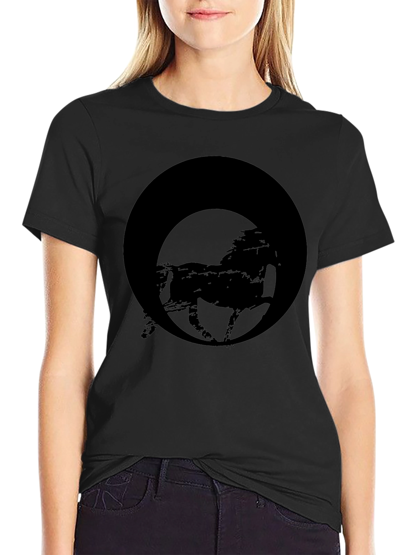 Mens Black Graphic Tee - Horse Silhouette