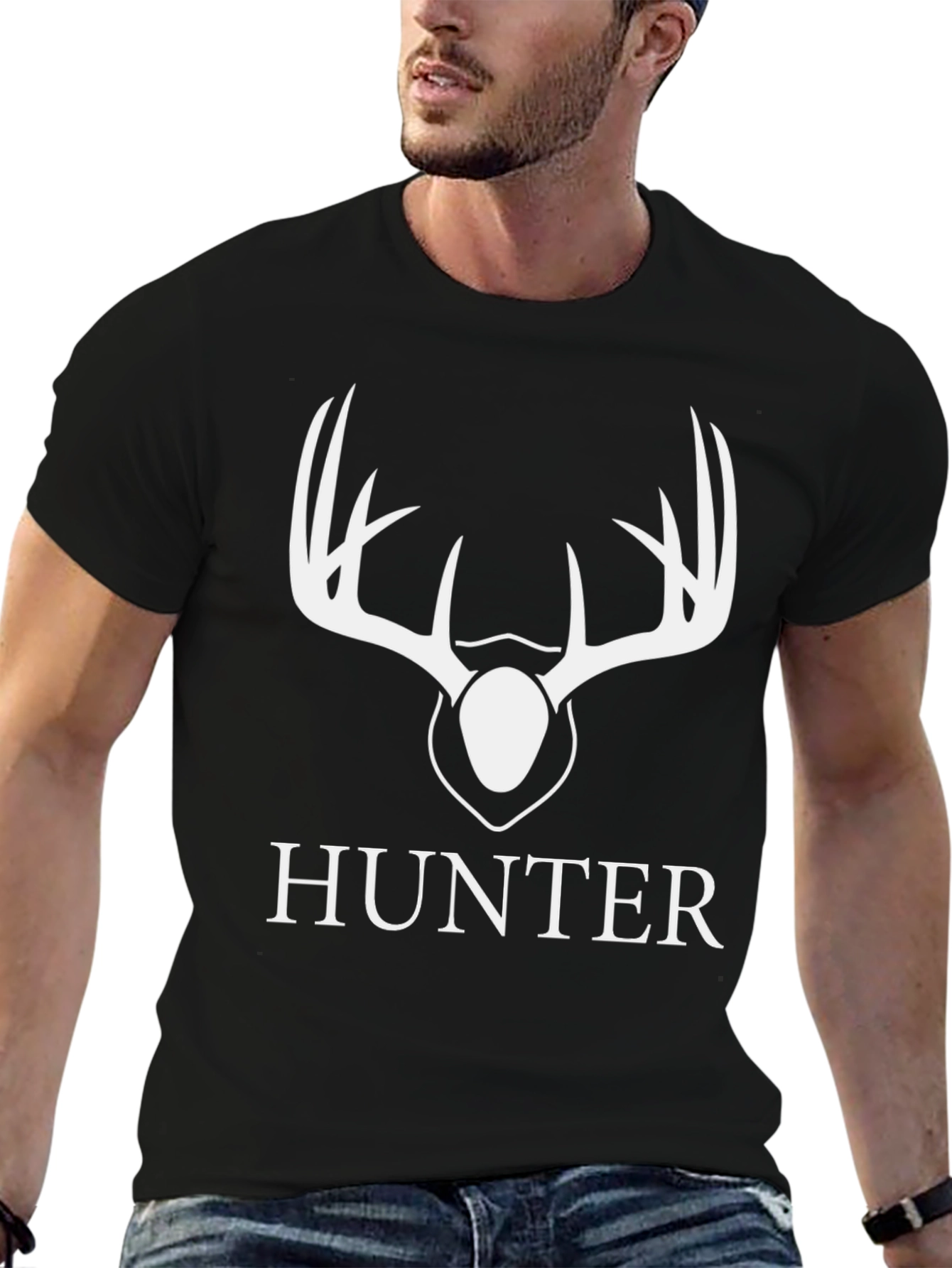 Hunter Deer Antler Graphic Tee - Black