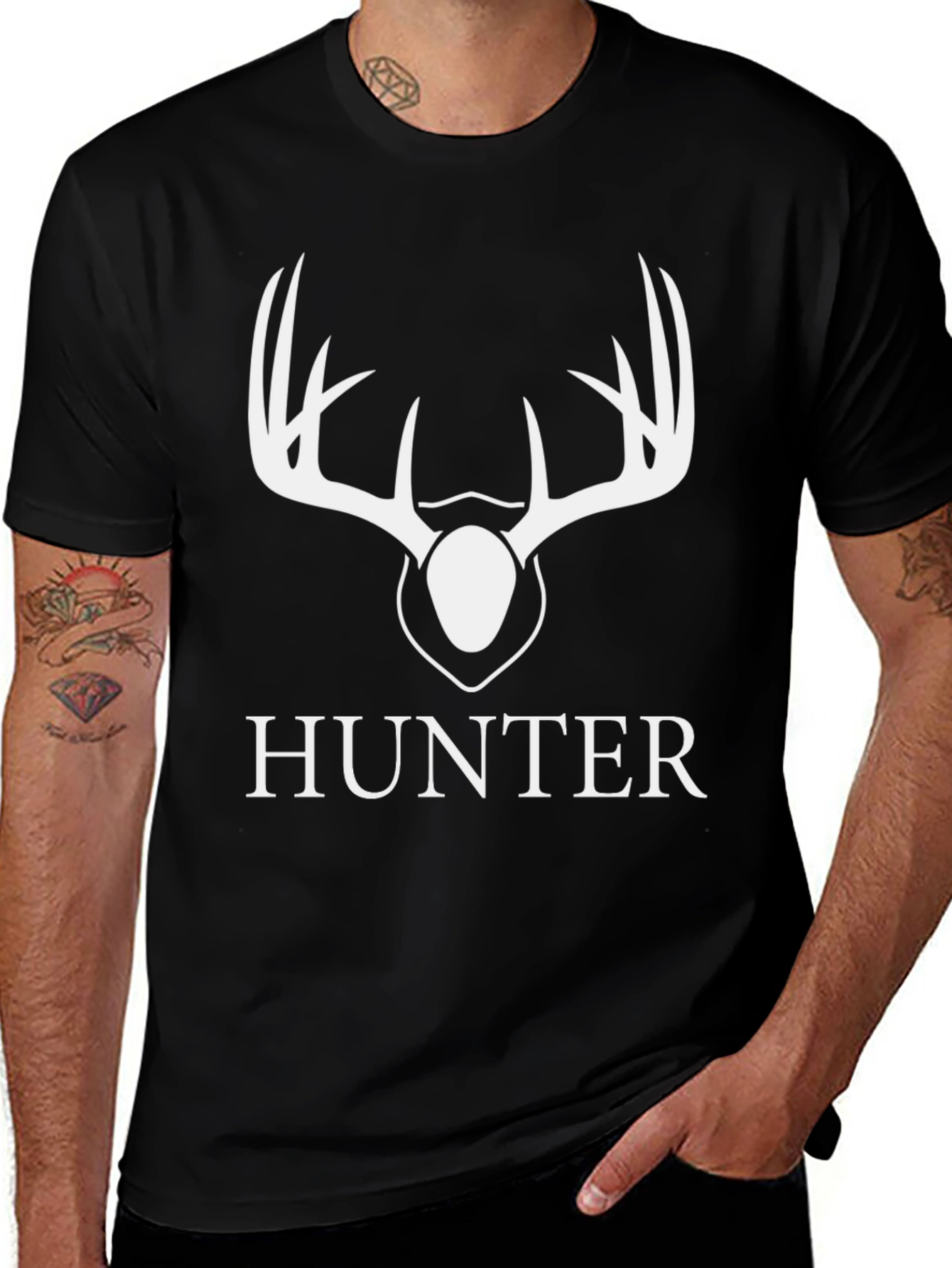 Hunter Deer Antler Graphic Tee - Black
