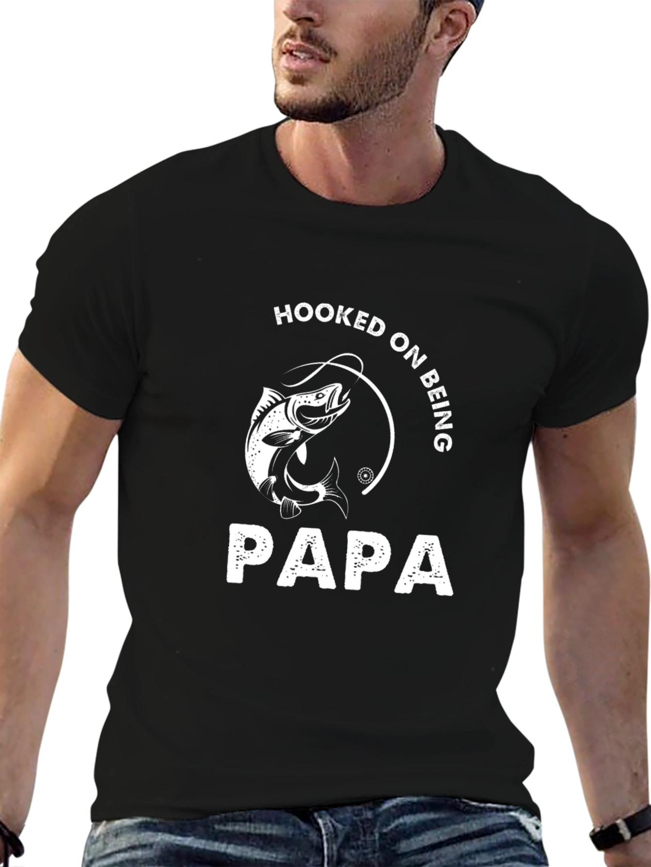 Hooked On Being Papa Black T-Shirt