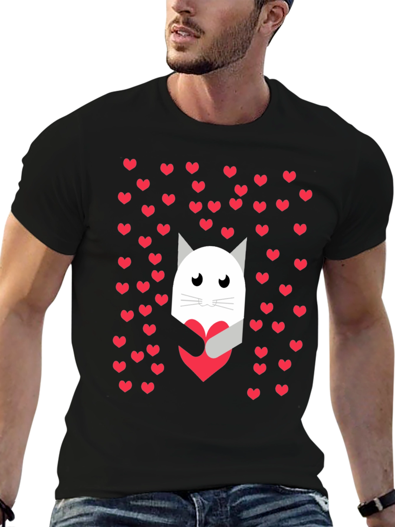 Cat Heart Hug Graphic Tee - Valentines Day