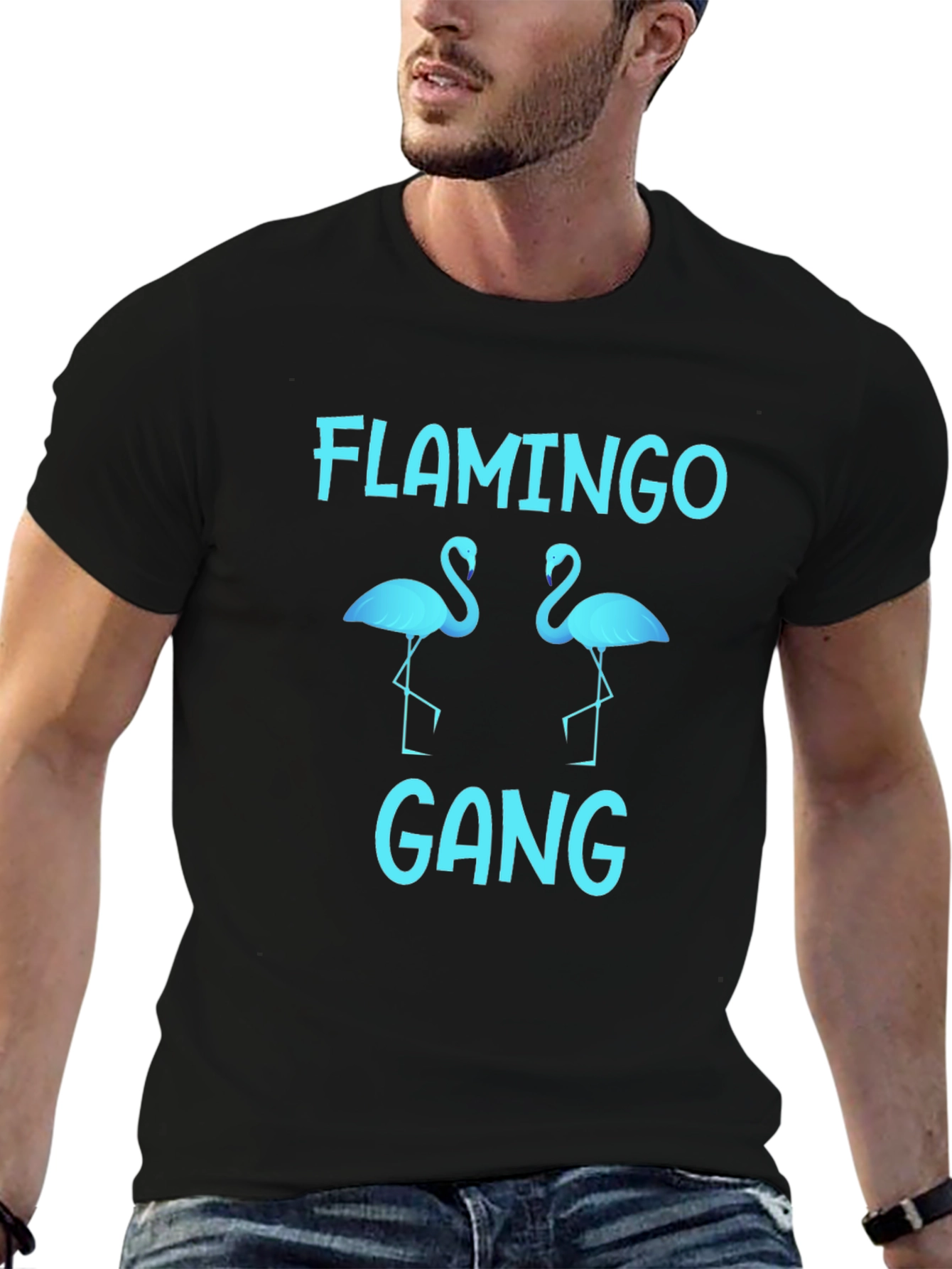 Flamingo Gang Graphic Tee - Black Cotton T-Shirt