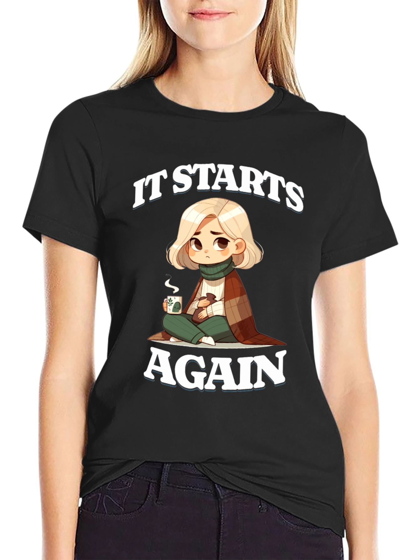 Starts Again Graphic Tee - Cozy Cartoon Print