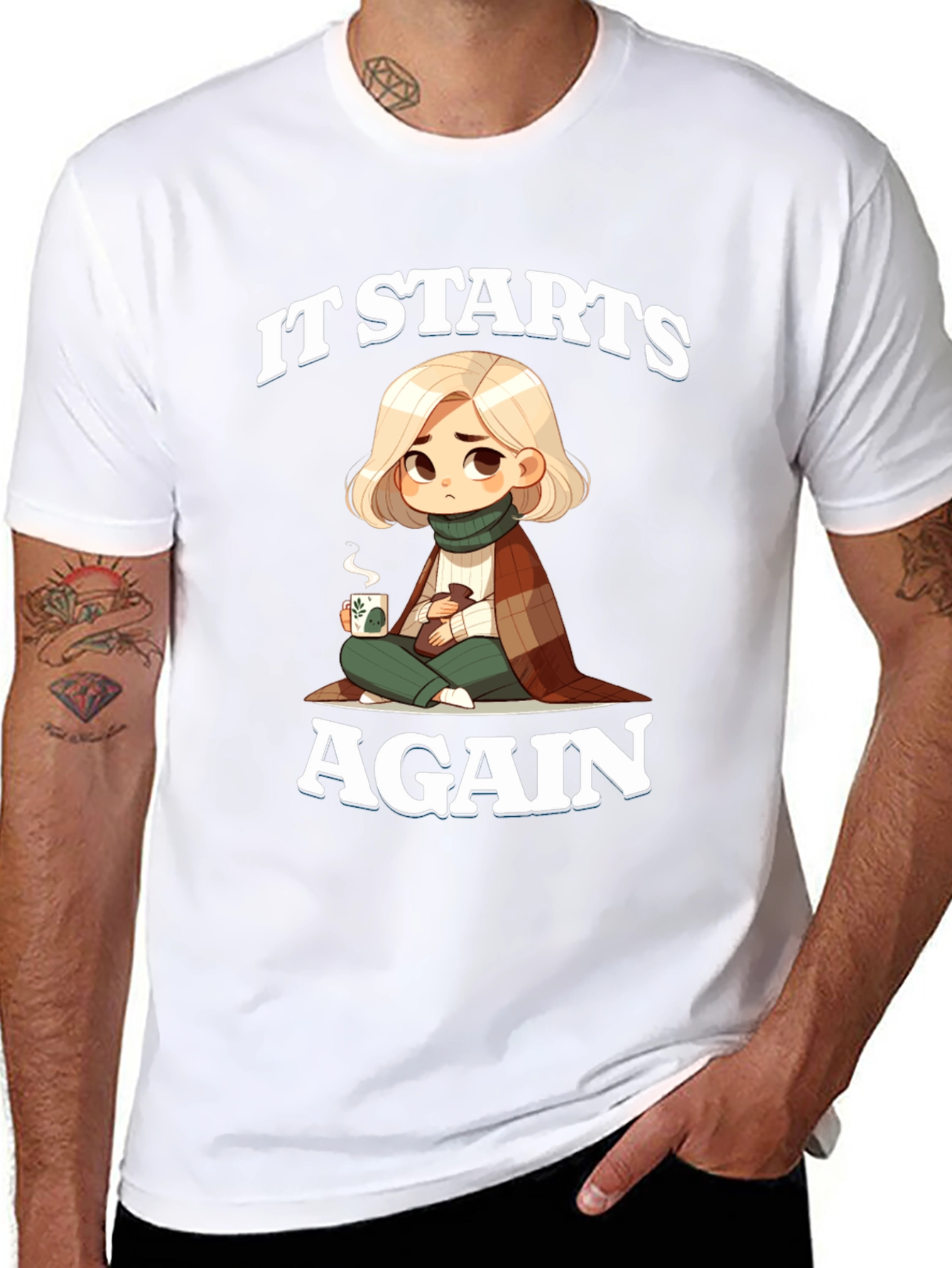 Starts Again Graphic Tee - Cozy Cartoon Print
