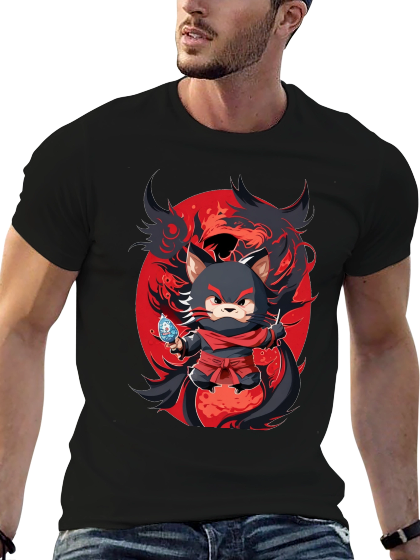 Ninja Cat Graphic Tee - Unique Anime Design