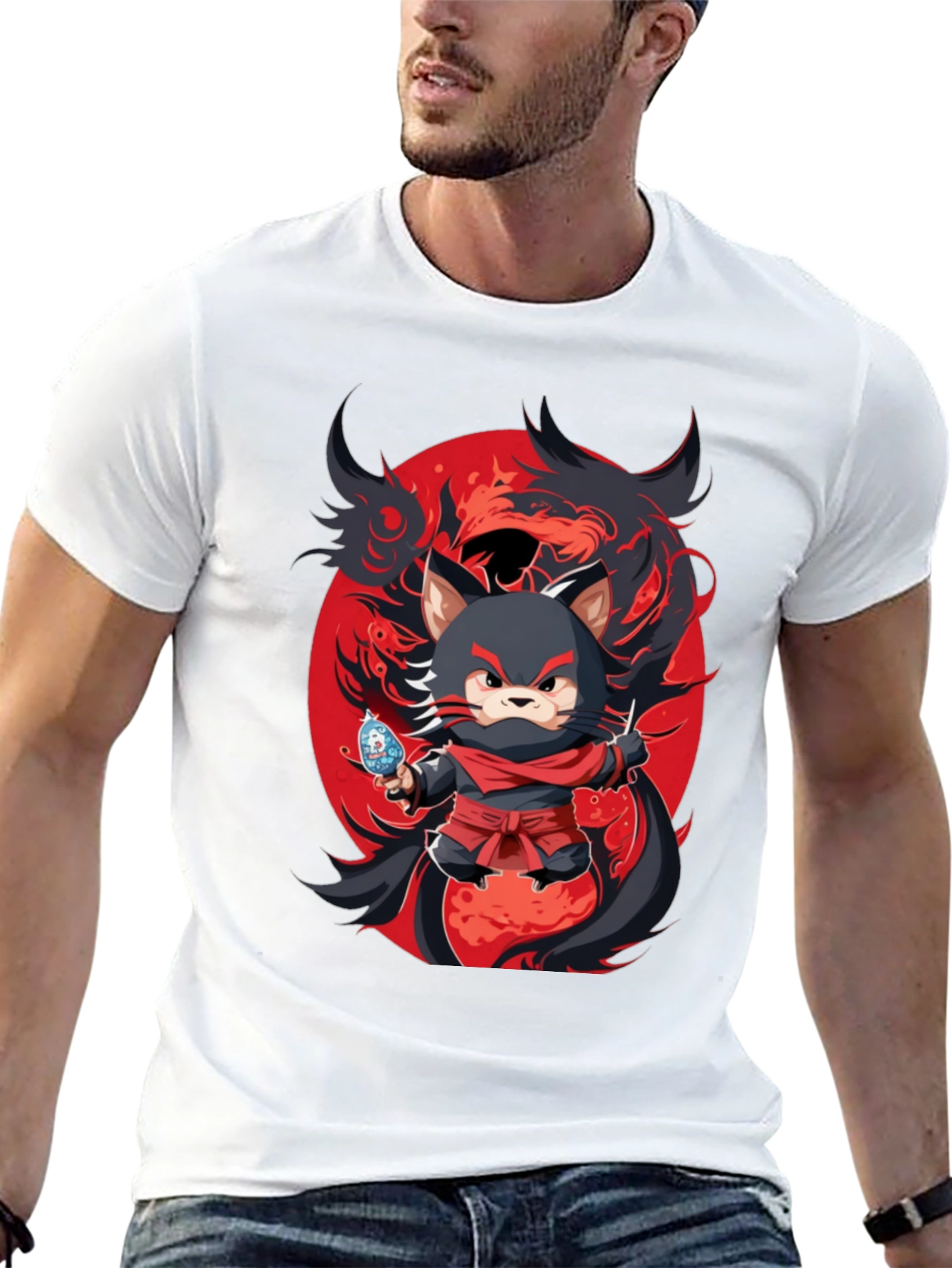 Ninja Cat Graphic Tee - Unique Anime Design