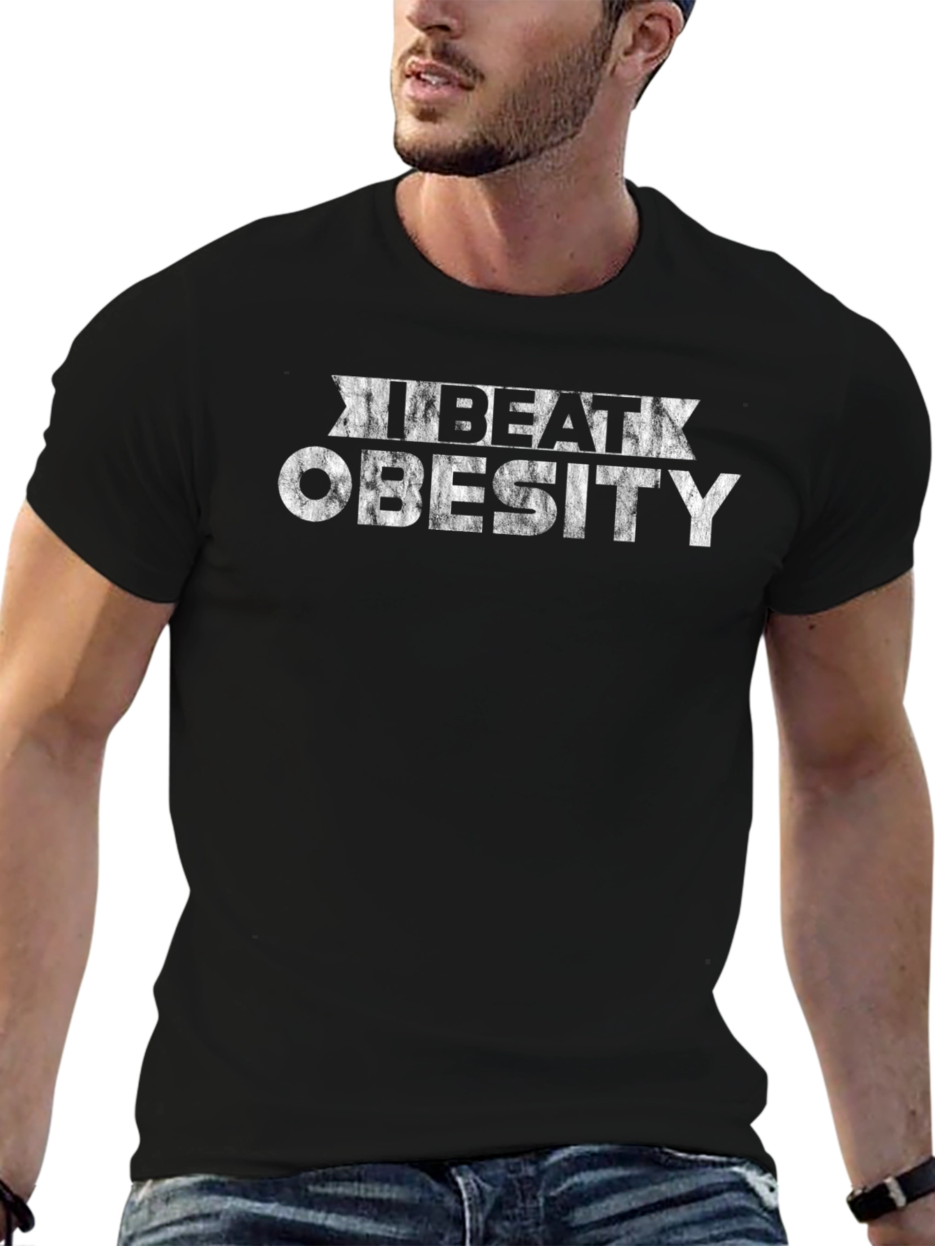 I Beat Obesity Graphic T-Shirt - Black