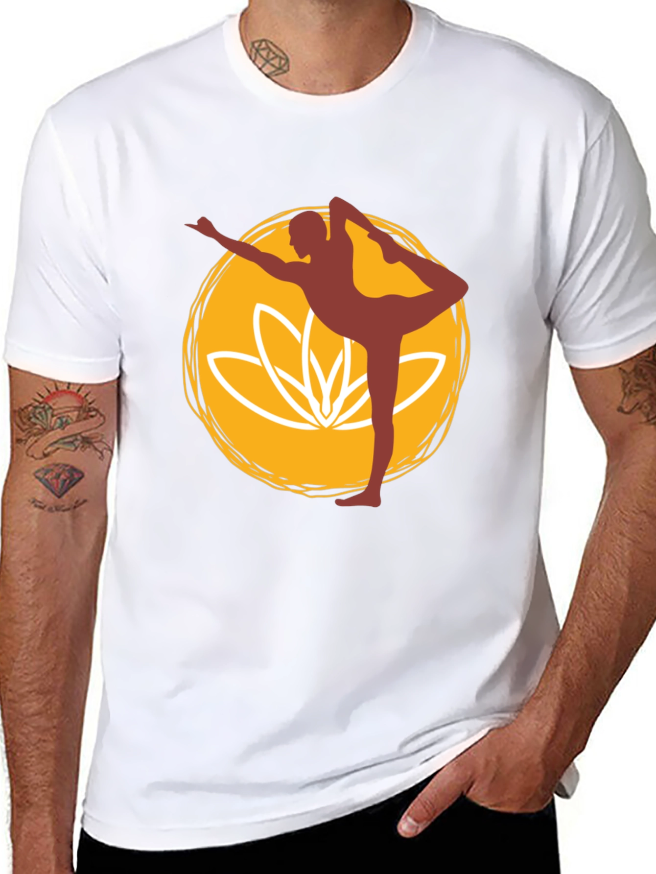 Yoga Pose Graphic Tee - Black Cotton Blend T-Shirt