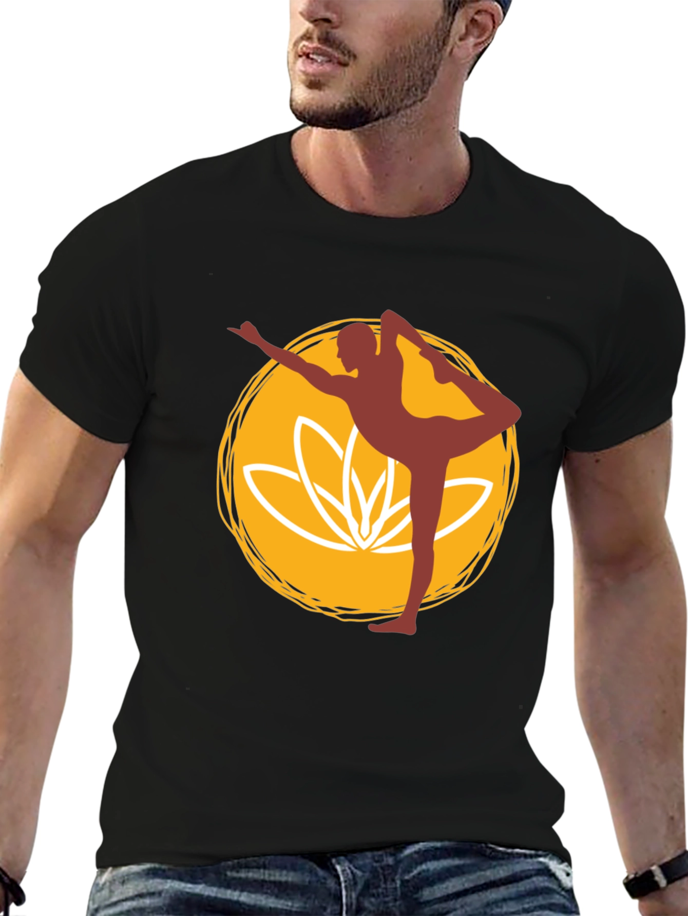 Yoga Pose Graphic Tee - Black Cotton Blend T-Shirt