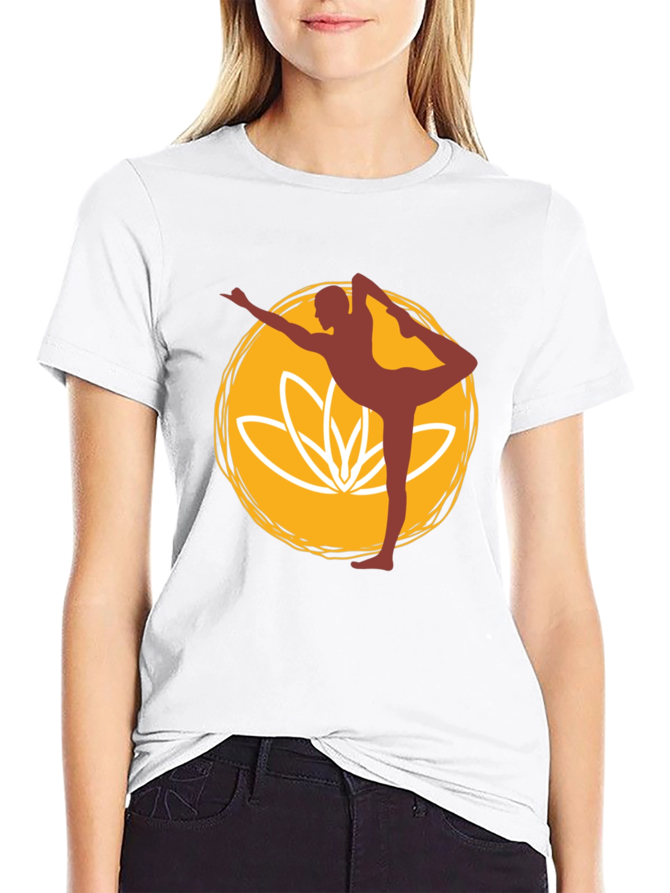 Yoga Pose Graphic Tee - Black Cotton Blend T-Shirt