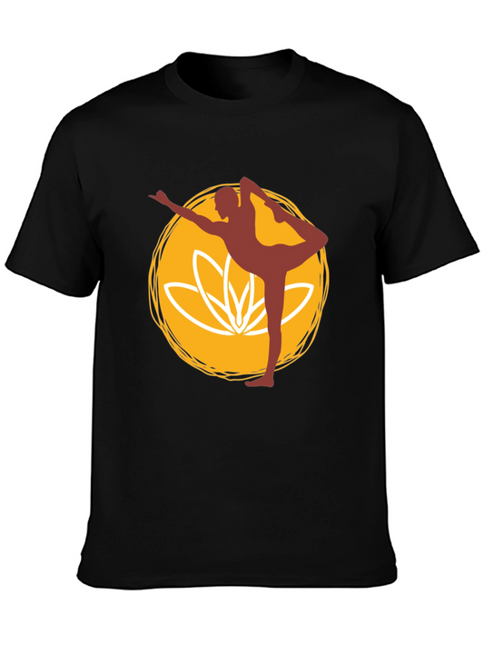 Yoga Pose Graphic Tee - Black Cotton Blend T-Shirt