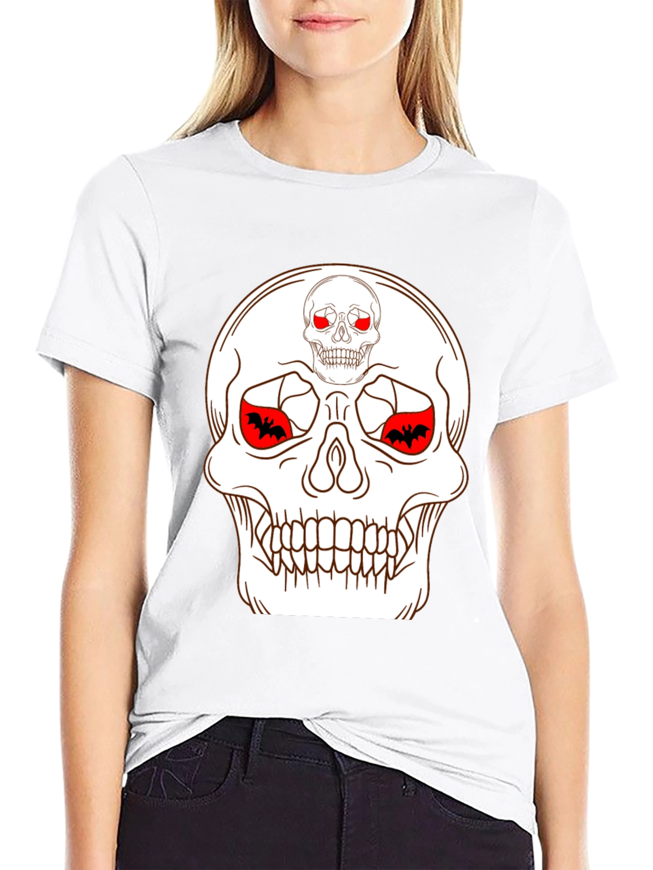 Skull & Bats Graphic Tee - Black Halloween Shirt